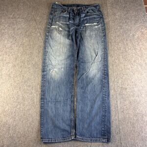 Levi's Jeans Men's 33x32 505 Straight Leg Blue Distressed Denim Faded Grunge